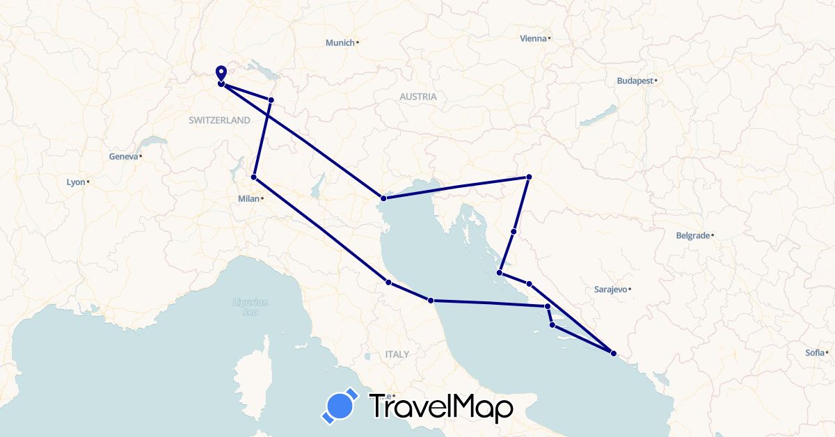 TravelMap itinerary: driving in Switzerland, Croatia, Italy, Liechtenstein, San Marino (Europe)